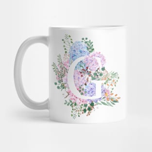 botanical monogram alphabet G hydrangea flowers Mug